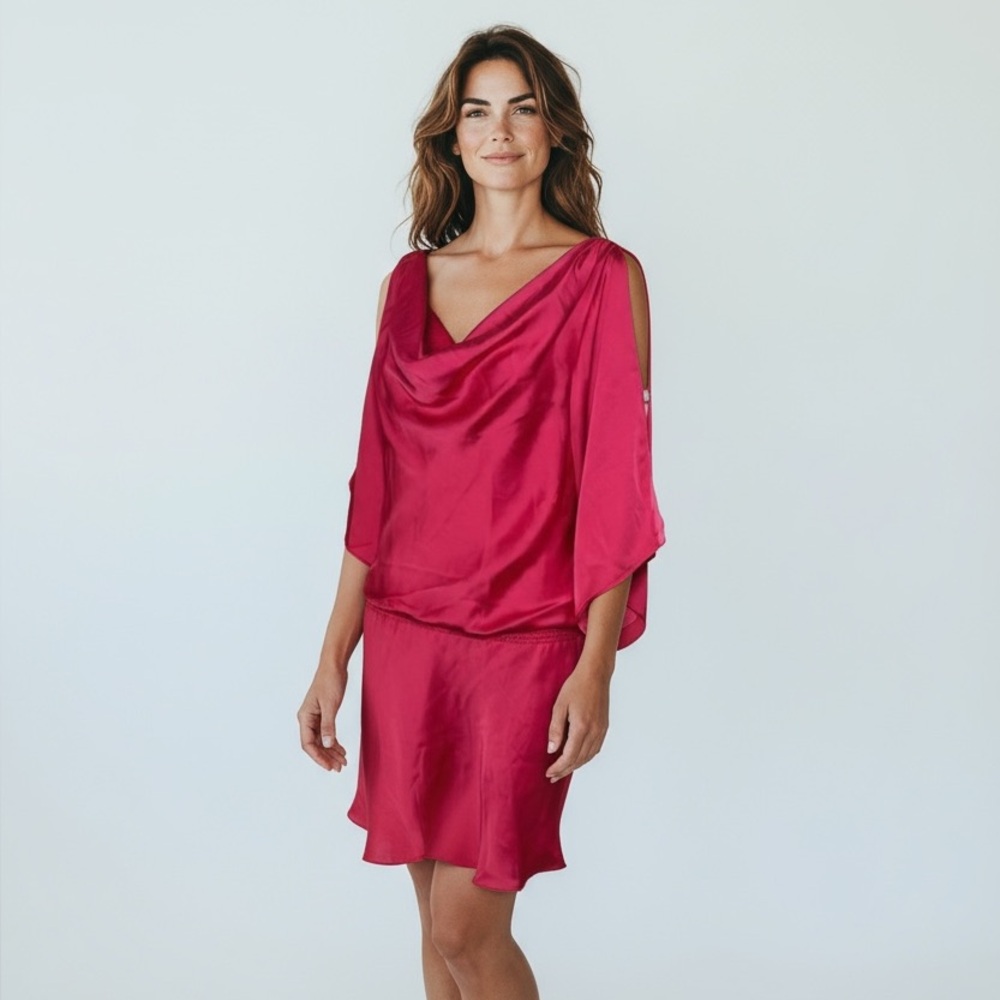 White House Black Market Cowl Neck Tie Waist Dress